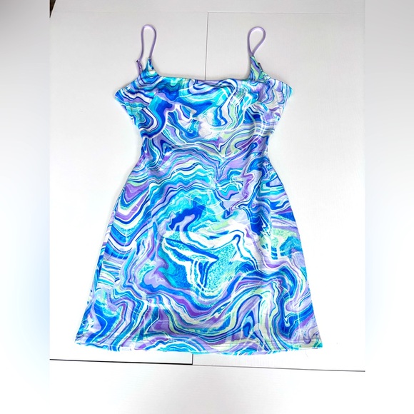 Lucy In The Sky Blue & Purple Mini Dress With Back Cut-Out & Tie Size Xs - Picture 1 of 8
